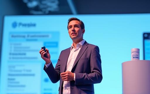 CEO presenting at a pharmaceutical product launch event