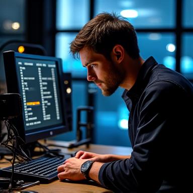 Technician setting up broadcast equipment
